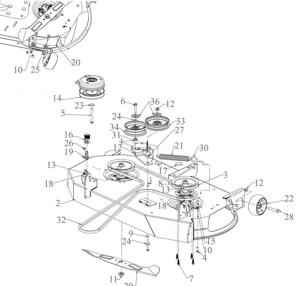 Deck Diagram and Parts List for ZT1-46KH (17RREACN010)(2019) Cub Cadet Lawn Tractor